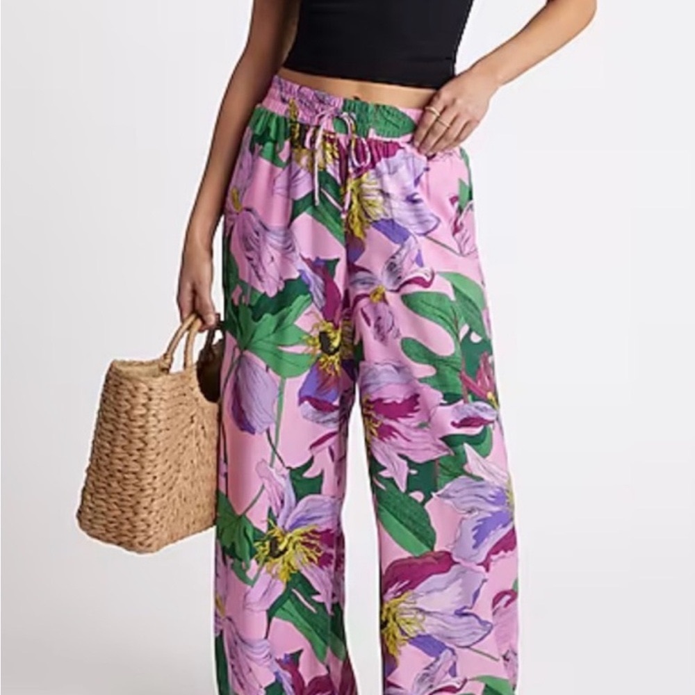 Express Pink and Green Wide Leg Jumpsuit